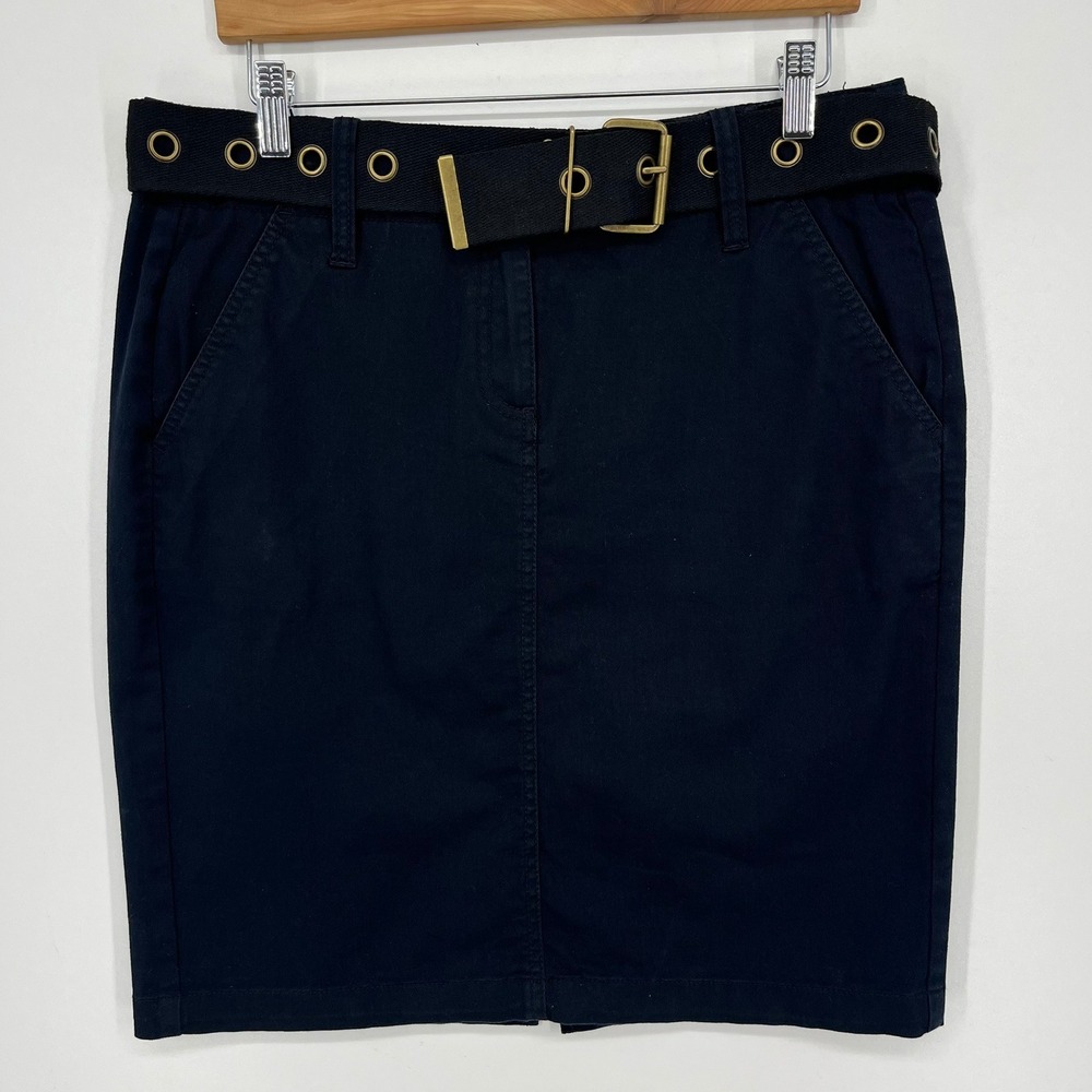 Michael Kors Womens Navy Blue Belted Grommet Pencil Skirt Size 6